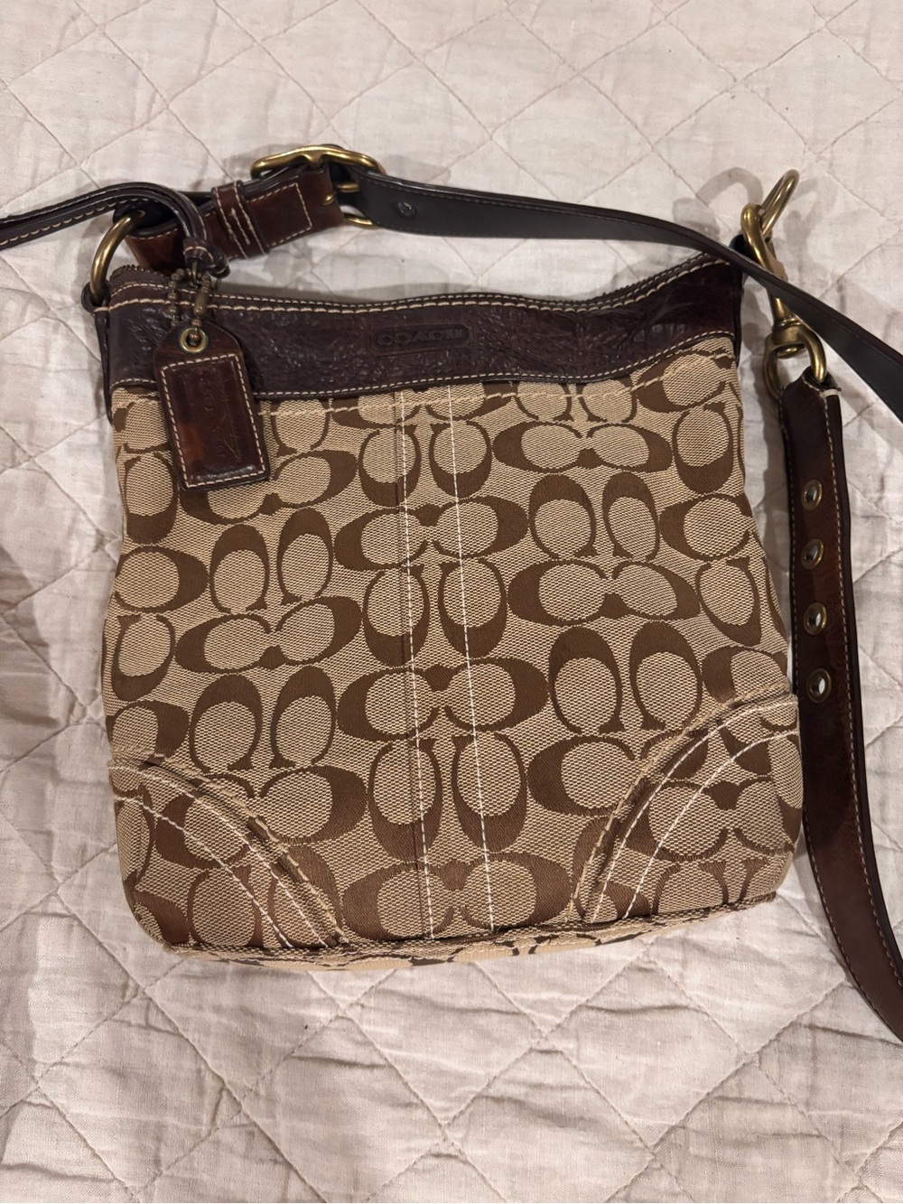 Vintage Coach Brown/Tan Signature Canvas Crossbody Bag
